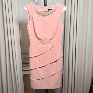 Connected Apparel Pink Pearl Beaded Sleeveless Sheath Dress Size 8